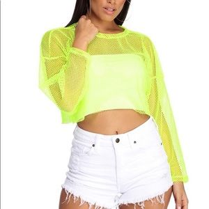 Neon yellow mesh long sleeve crop top (Windsor) (never worn)